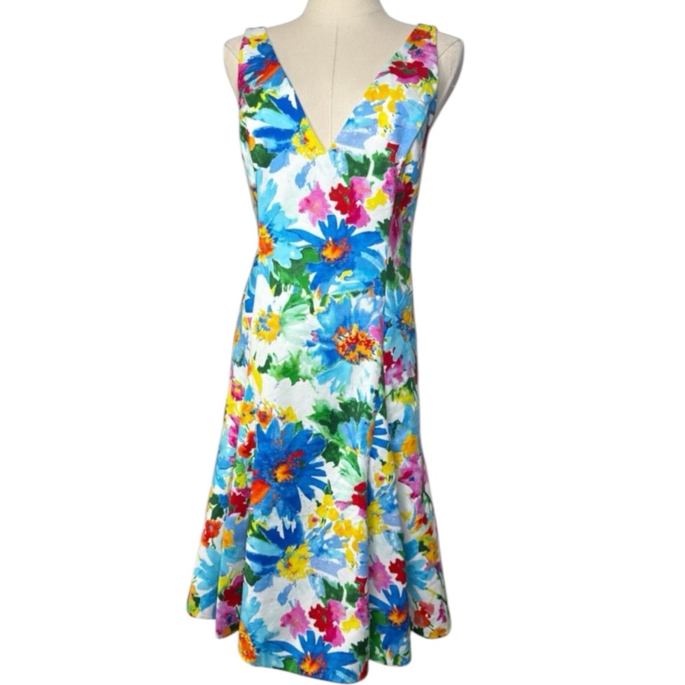 POLO RALPH LAUREN Floral Fit & Flare V-Neck Dress Size 6‎